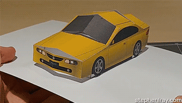 As the card opens the popup turns into a 3D car